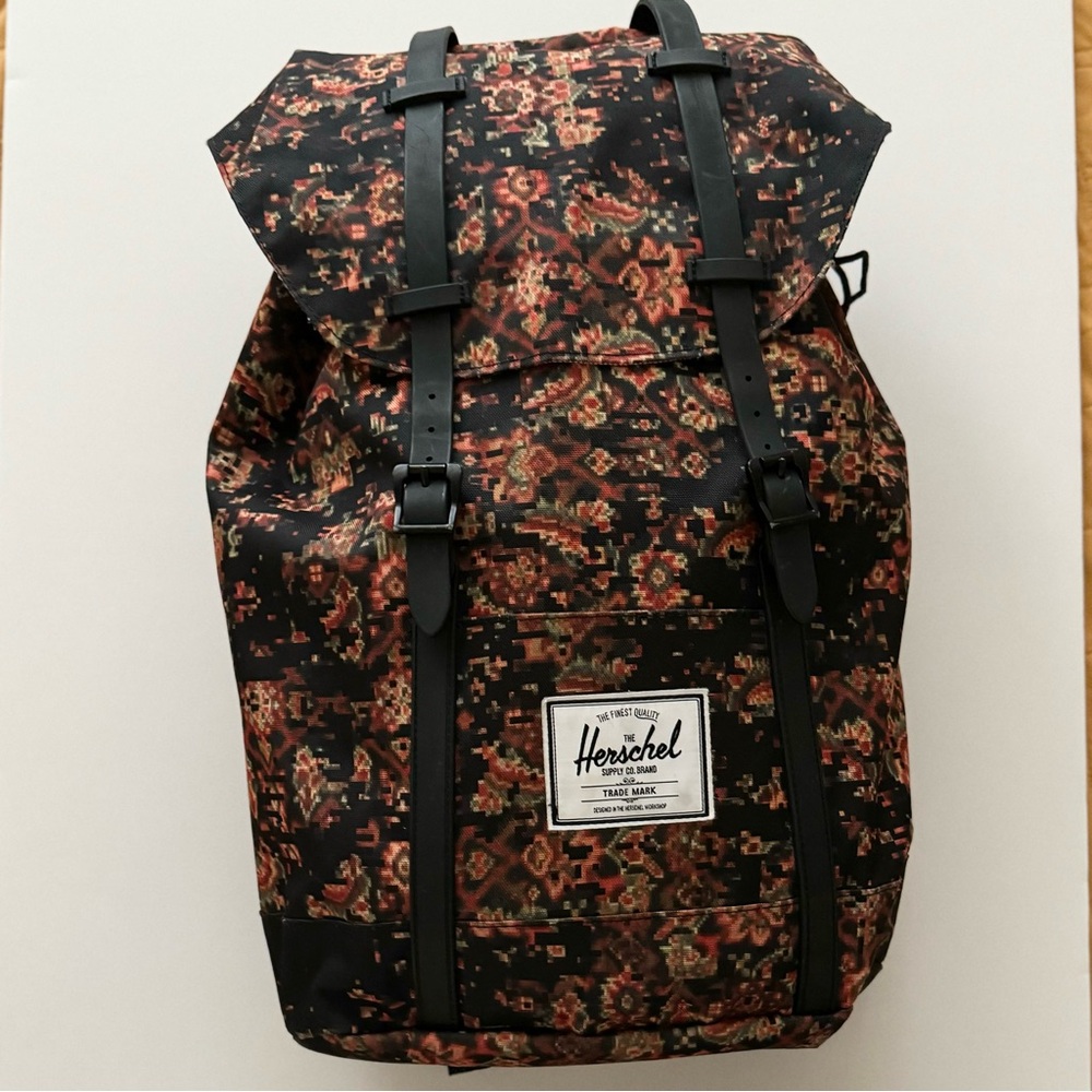 Herschel Supply Co. Floral Pixel Print Backpack in Black and Rust
